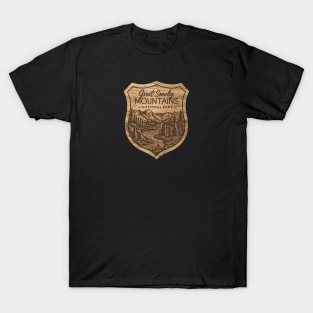 Great Smoky Mountains National Park Vintage Wooden Shield T-Shirt